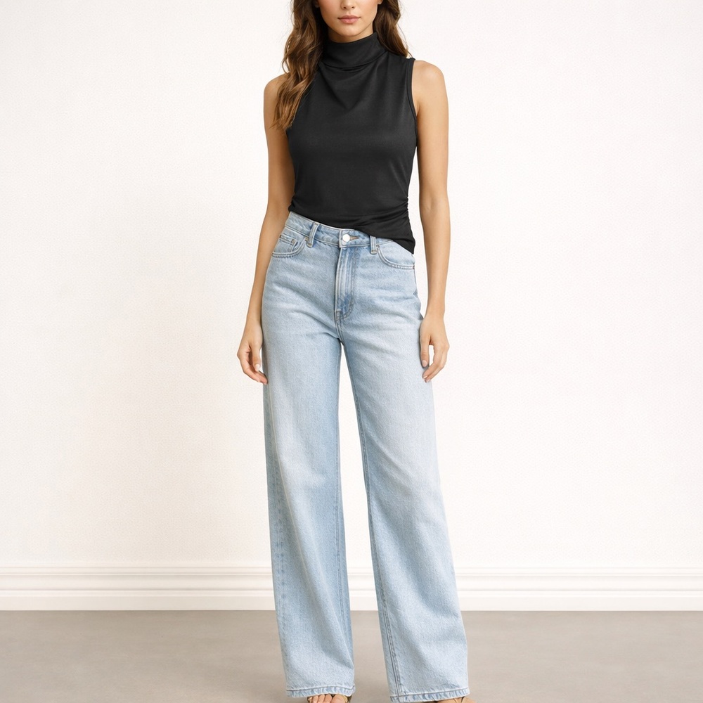 High Neck Sleeveless Black Blouse NWT